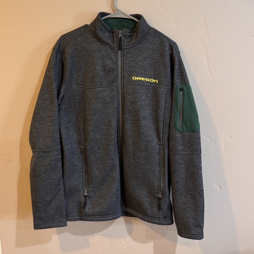 Colosseum Oregon Ducks Mens Medium Full Zip Jacket Grey Green NCAA Fan Gear